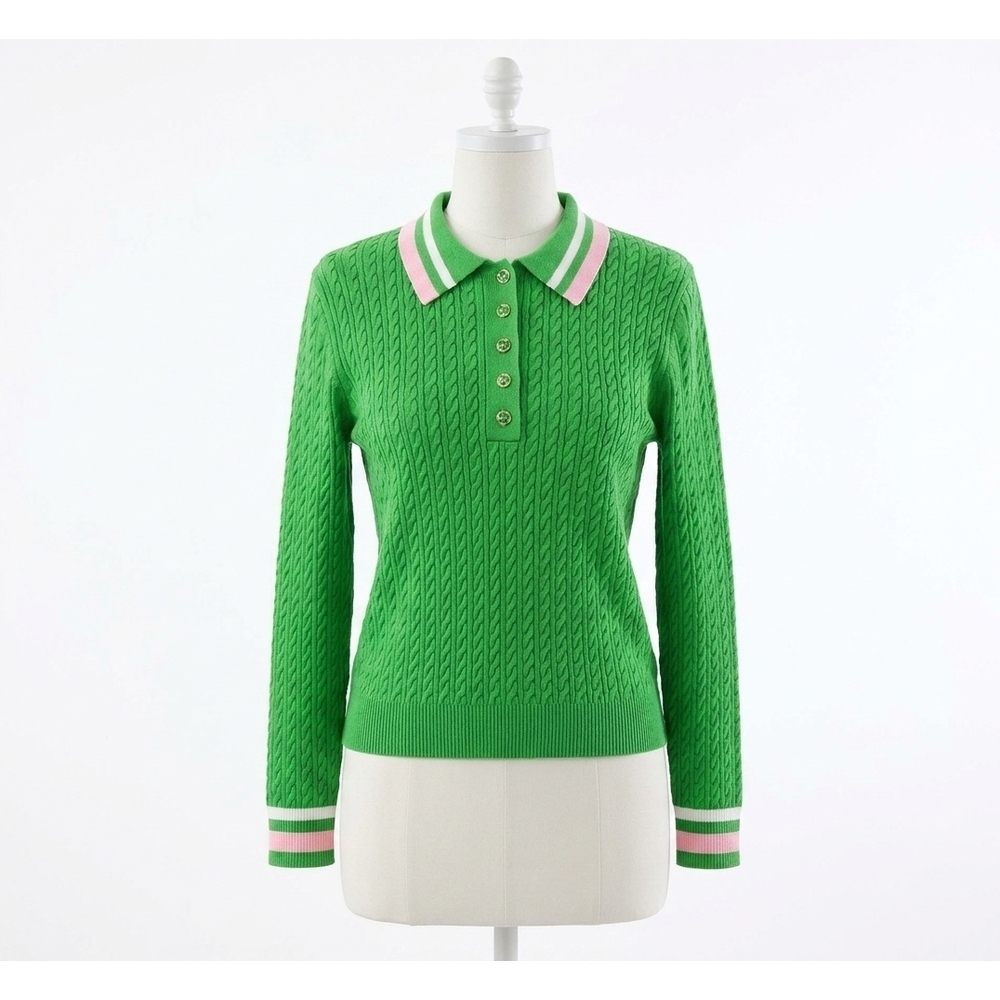 NEW LILLY PULITZER suzette sweater polo in putting green x resort white